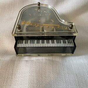 working Vintage Acrylic Miniature Grand Piano Music Box Made In Hong Kong